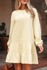 Beige Double Tiered Ruffle Hem Long Sleeve Loose Mini Dress