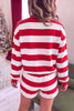 Pink Stripe Holly Jolly Embroidery Pullover Long Sleeve Two Piece Shorts Set
