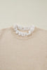 Racing Red Lace Trim Patchwork Buttoned Cuffs Loose Sweater