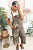 Green Camouflage Print Leopard Detail Loose Denim Overall Cropped Jumpsuit