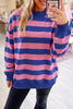 Brown Stripe Colorblock Mock Neck Relaxed Sweatshirt
