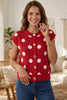 Red Relaxed Polka Dot Print Decorated Button Sweater Vest