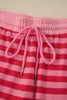 Red Stripe Puff Short Sleeve T Shirt Matching Shorts Set