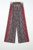 Brown Wild Leopard Print Contrast Lace Striped Detail Drawstring Pants
