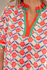 Red Floral Print Striped Detail V Neck Ruffled Short Sleeve Blouse