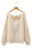 Jet Stream Ribbed Knit Ribbon Knot Backless Drop Shoulder Sweater