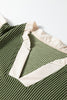 Vineyard Green Plus Size Contrast Frilled Neckline Ruffled Short Sleeve Ribbed Textured Blouse