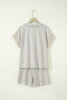 Khaki Stripe Dolman Sleeve Polo Shirt and Drawstring Shorts Set