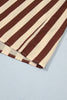 Brown Stripe V Neck Half Sleeve Casual Blouse