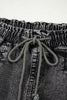 High-rise Drawstring High Waist Casual Denim Shorts with Pockets