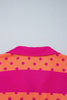 Brown Stripe Patchwork Polka Dot Accent Quarter Zip Long Sleeve Top
