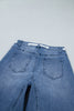 Beau Blue Solid Patchwork Grommet Tie Waist Loose Ankle-Length Jeans