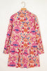 Red Fall Flower Print Long Sleeve Mini Dress