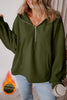 Moss Green Fleece Lined Half Zipper Kangaroo Pockets Loose Hoodie