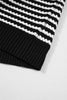 Black Stripe Short Sleeve Knit V Neck Bow Knot Sweater