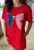 Fiery Red Sequin Trim Stars and Stripes Bow Patched T Shirt Mini Dress