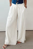 White Solid Drop Waist Pleated Wide Leg Casual Pants