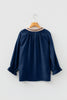 Violet Leopard Trim V Neck Flounced Bracelet Sleeve Blouse