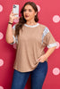 Chestnut Animal Color Block Patchwork Plus Size Tee