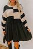 Black Stripe Two in One Knitted Top High Waist Splicing Hem Sweater Dress