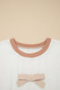 Apricot Bowknot Applique Plus Size Ribbed Top