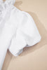 White Striped Ruffle Short Bubble Sleeve Shirt