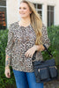 Khaki Leopard Print Lace-up Ruffled 3/4 Sleeve Plus Size Blouse