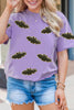 Wisteria Sequin Halloween Bat Patched Casual T Shirt