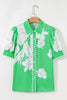 Green Floral Ric Rac Edge Puff Sleeve Button Up Summer Shirt