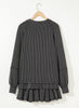Dark Grey Corded Lantern Sleeve Top High Waist Ruffled Mini Skirt Set