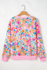 Pink Abstract Printed Drop Shoulder Loose Sweatshirt