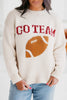 Beige Go Team Football Drop Shoulder Knit Top Sweater