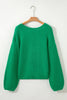 Bright Green Festive Bow Backless Bubble Sleeve Sweater