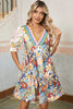 Multicolour Boho Floral Print Crochet Patchwork V Neck Loose Mini Dress