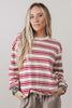 Red Stripe Dropped Shoulder Long Sleeve Casual Pullover Top