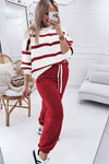 Black Stripe Drop Shoulder Pullover and Jogger Pants Set