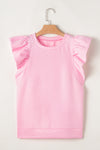 Pink Textured Ruffle Short Sleeve Pullover Top