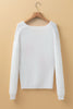 White Pearl Beaded Heart Pattern Fuzzy V Neck Sweater