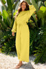 Bright Green Drop Shoulder Puff Sleeve Crop Pullover Drawstring Wide Leg Pants Set