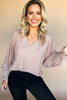 Light Pink V Neck Sequin Plisse Long Sleeve Blouse