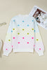 Multicolour Heart Pattern Colorblock Knit High Neck Baggy Sweater