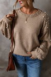 Evergreen Pearled Drop Shoulder Round Neck Sweater