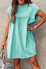 Mint Green Frilled Trim Crew Neck Loose Fit Mini Dress