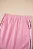 Pink Contrast Trim Textured Crewneck Tee and Pocketed Skirt Set