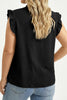 Black Plus Size Swiss Dot Ruffle Lace Trim V Neck Tank Top