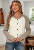 White Color Block Ribbed Knit Button Down Sweater Cardigan