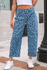 Sky Blue Leopard Print Straight Loose Jeans