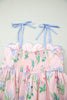 Pink Floral Print Contrast Trim Self-tie Straps High Waist Midi Dress