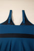 Rose Red Color Block Patchwork Bow Knot Detail Sleeveless Swim Dress