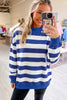 Brown Stripe Colorblock Mock Neck Relaxed Sweatshirt